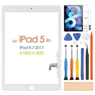 Image de ARSSLY Écran tactile pour iPad 9.7 2017 A1822 A1823 Digitizer 5 avec Kit de Réparation, Remplacement 5th, (sans Accueil Bouton, Pas LCD Display) (Blanc)