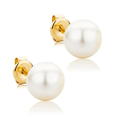 Image de Orovi Bijoux Femme, Boucles d&#039;Oreilles en Or Jaune Perle d&#039;eau douce Blanche 8.0/8.5 MM Clou 9 Kt / 375