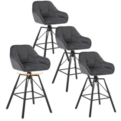Image de WOLTU Tabouret Bar en Velour Lot de 4, Siège Rembourré Pivotant à 360, Chaise Bar, Tabourets Hauts pour avec Dossier et Repose Pieds, Velours Cadre Métal, Gris Foncé, BH397dgr 4