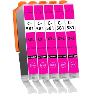 Image de Supply Guy 5 Cartouches d&#039;encre XXL (Magenta) avec Puce Compatible Canon CLI 581 pour Pixma TR7500 TR7550 TR8500 TR8550 TS6100 TS6150 TS6151 TS6300 TS6350 TS8100 TS8150 TS8151 TS8152 TS8350