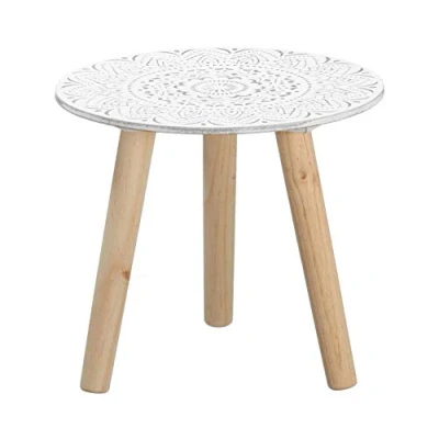 Image de Table d&#039;appoint basse décorative en bois Tabouret de fleurs Blanc/naturel avec décoration 30 x cm