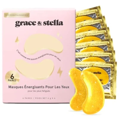 Image de Grace &amp; Stella Masque Yeux [Or, 6 Paires] Patch Anti Cernes en Gel, Réduit les Sous Yeux, Bouffis, Rides, Poche Vegan Cruelty Free, Soins des