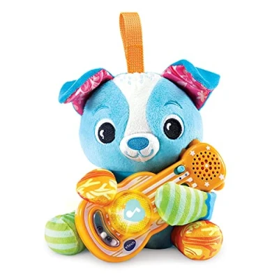 Image de VTech Tango, P&#039;tit Chien Musicien, Peluche Chiot Bébé avec Guitare Interactive, Éveil Musical, Jouet Poussette, Siège Auto et Parc Bébé, Cadeau de Naissance Dès 3 Mois Contenu en Français