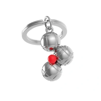 Image de METALMORPHOSE Porte clés Boules de pétanque argentées et cochonnet rouge MTM141