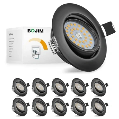 Image de Bojim Spot LED Encastrable Noir Dimmable, 10x 5.5W Encastré Extra Plat 30mm, Luminaires Encastrés 3000K Blanc Chaud 600LM, Éclairage 68mm, de Plafond Orientable Pour Cuisine Chambre