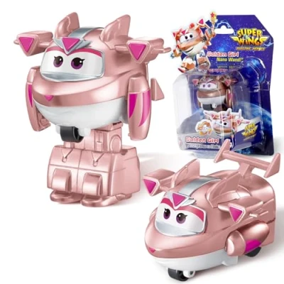 Image de Super Wings YW780033 Jouets Transformer Golden Girl Figures d&#039;action 2 en 1, Jouet Robot Avion 5cm, Transformateur pour Garçons et Filles à partir de 3 Ans, Rose