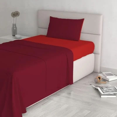 Image de Italian Bed Linen CL NC rosso/bordeaux 1P Natural Color ensemble de draps lit, Rouge/bordeaux, Single, 100 % Coton
