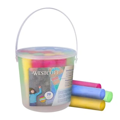 Image de Westcott craie de rue 20 craies colorées pour enfants dans un seau transport pratique facilement lavable convient l&#039;asphalte, le tableau noir ou la pierre E 744981 00