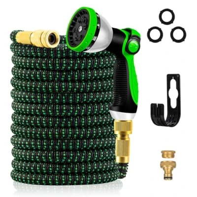 Image de 45m/150FT Tuyau d&#039;arrosage Extensible flexible avec 10 Modèles de Pulvérisation Convient aux Robinets 1/2&quot; et 3/4&quot; Raccords en Métal Durables pour Jardin, Arrosage, Nettoyage