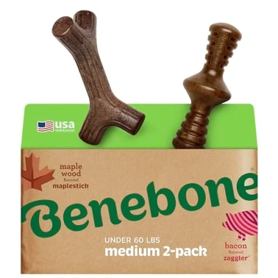 Image de Benebone Lot de 2 plaques d&#039;érable indestructibles pour mâcheurs agressifs, Longue durée et Robuste, saveur Bacon Bois d&#039;érable, Chiens Taille Moyenne, fabriqué aux États Unis.
