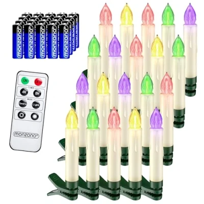 Image de DEUBA® 20x bougie LED de Noel multicolore sans câble décoration lumineuse aspect cire piles incluses minuterie