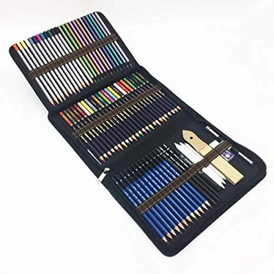Image de TVGO 72PCS crayons de couleurs avec Sac Inclus aquarellables,Crayons Fusain et accessoire Dessin dans une grosse trousse taillés pour Coloriage