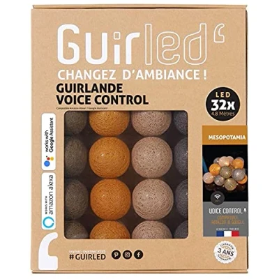 Image de GuirLED Guirlande lumineuse boules coton LED USB Commande Vocale Amazon Alexa &amp; Google Assistant Programmable à l&#039;infini Adaptateur secteur 2xUSB inclus 32 3.2m Mesopotamia