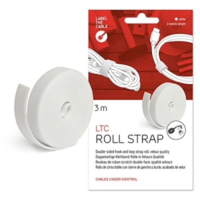 Image de LABEL THE CABLE Serre Câbles pour une Gestion Parfaite des Attache Scratch Double Face Rouleau Aspect Velours LTC ROLL STRAP 3 m x 16 mm Blanc 1220