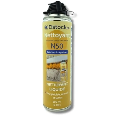 Image de DSTOCK60 NETTOYANT MOUSSE EXPANSIVE POLYURETHANE POUR PISTOLETS, AEROSOLS ET SURFACES DETACHANT, DEGRAISSANT 500 ML