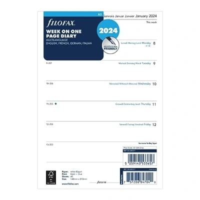 Image de Filofax Agenda 2024 semainier par page 4 langues au format A5