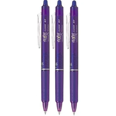 Image de Pilot Frixion Clicker BLRT FR7 Lot de 3 stylos roller rétractables fins effaçables Pointe 0,7 mm Trait 0,35 Violet