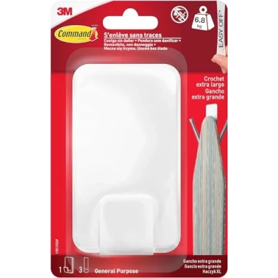 Image de Command crochet utilitaire XL pour poids lourds 1 en blanc et 3 bandes adhésives intérieur autres articles jusqu&#039;à 6,8 kg pas de clous, trous, perçage