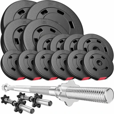 Image de Hop Sport Ensemble d&#039;haltères 58 kg, Barre longue 167 cm, Barres courtes 45 Disques de poids 2x10, 2x5, 4x2.5 6x1.25