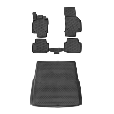 Image de OMAC Lot de tapis sol et bac coffre compatibles avec VW Passat B8 Variant 2014 2019 TPE noir