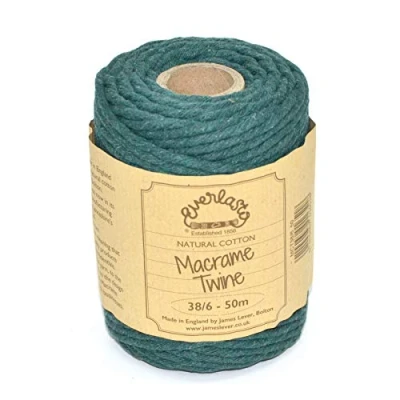 Image de Everlasto Bobine de ficelle en coton doux pour macramé 38/6 (4 mm environ) Vert mousse 50 m