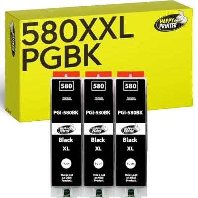 Image de Happy Printer 3 XL Cartouches compatibles avec Canon PGI 580 PGBK pour Pixma TR7500 TR7550 TR8550 TS6100 TS6150 TS6151 TS6250 TS6251 TS6350 TS6351 TS705 TS9540 TS9541c TS9550 TS9551c