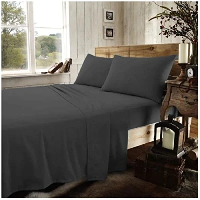 Image de Drap Housse uni Super King Size en Coton brossé résistant au rétrécissement avec Coins élastiques, Lavable Flanelle Anthracite