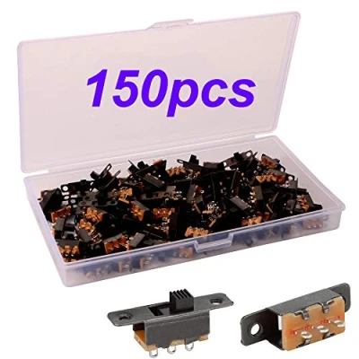 Image de Gebildet 150pcs Interrupteur à Glissière 3Broches 2Positions 0.5A 50V DC, Mini Panneau Commutateur SPDT on/on, Micro Bascule Verrouillage SS 12F15