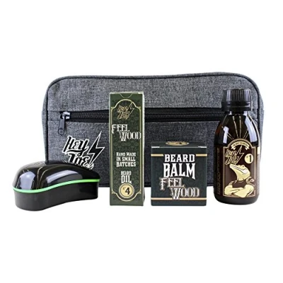 Image de HEY JOE! Kit de Survie du Barbu Deluxe No. 4 Feel Wood Beard Care Set For Men HQ [ Oil + Balm Shampoo Brush ] Inclus Un Sac Cadeau