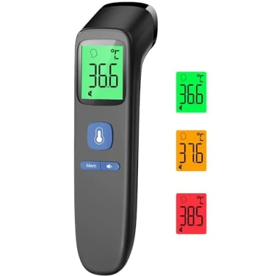 Image de Thermomètre Frontal Sans Contact, Thermometre Bebe, Médical Numérique Infrarouge pour Adultes, Lecture Précise avec Ecran LCD, Mode Muet, Rappel de Mémoire, Alarme Fièvre (Noir)