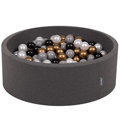 Image de KiddyMoon Piscine À Balles pour Bébé Rond 90X30cm/200 7Cm Fosses Boules Jouet Enfant, Gris Foncé:Noir/Perle/Or/Gris