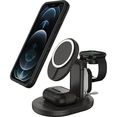 Image de OtterBox Support de Charge 3 en 1 MagSafe, Station au Design élégant et léger, alignement Fixation Parfaits avec MagSafe pour iPhone, AirPods Apple Watch, Noir