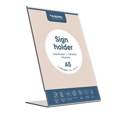 Image de EUROPEL Présentoir de table, L Standard, format A5, Portrait table et dépliant en acrylique transparent pour restaurants, hôtels, conférence réception