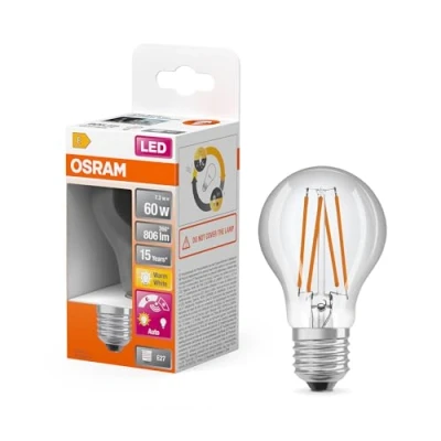 Image de OSRAM Lampe à LED Star+ avec capteur de lumière du jour, E27 base, optique filamentaire ,Blanc chaud (2700K), 470 Lumen, Remplacement la traditionnelle 40W Ampoules 1 Pack
