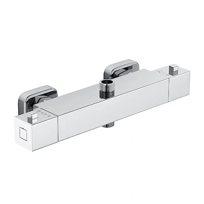 Image de MORADO Mitigeur de Douche, Robinet Douche Thermostatique avec 2 Sortie, Sortie Supérieure 3/4&quot; BSP(26.4mm) et Inférieure 1/2&quot; BSP(21mm), Forme Carrée, Laiton, Finition Chromée