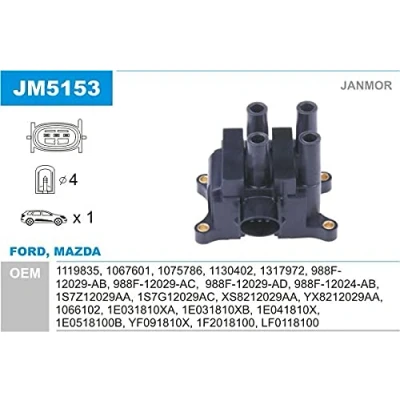 Image de JANMOR JM5153 Bobine d&#039;allumage FORD: FIESTA 5, KA 3 portes, 4, MAZDA: 2 5 Tribute Break