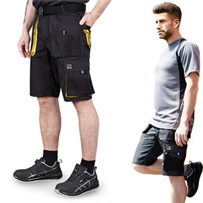 Image de REIS FORECO TS BJS Short de Travail pour Homme, Cargo, sécurité, Jardin, Noir/Jaune, Taille : L