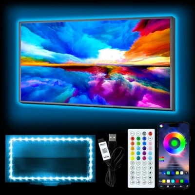 Image de HEXJOSGL bande lumineuse LED pour TV, 4 m TV de 40 à 55 pouces, rétroéclairage RVB arrière, synchronisation la musique, application Bluetooth et télécommande, alimentée par