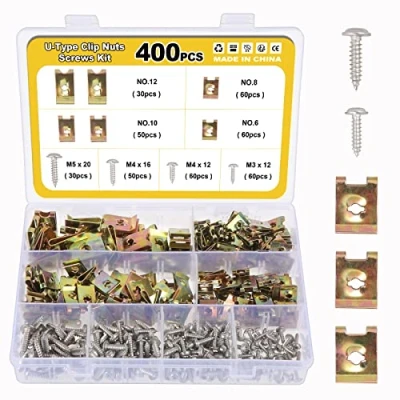 Image de Gueenky 400 Pièces Agrafe Carrosserie, Écrous Fixation Type U Clips Ecrou, M3 M4 M5 Vis et de Voiture Tole Carrosserie pour Auto Moto