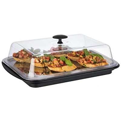 Image de APS Thermo Set 5 piece Ensemble de plateau haute qualité composé d&#039;un bol robuste, en acier inoxydable, deux batteries refroidissement et bonnet fraîcheur, noir