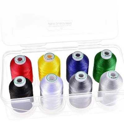 Image de New brothread 15 Options 8 Bobines à Encliqueter de 1000m Chaque Polyester Machine Fil broder avec Boîte Stockage en Plastique Transparent pour Broderie &amp; Matelassage Basic Colour