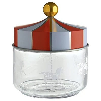 Image de Alessi Circus MW30/50 Pot à Nourriture Design en Verre Sérigraphié Avec Couvercle Fer Blanc, 50 cl