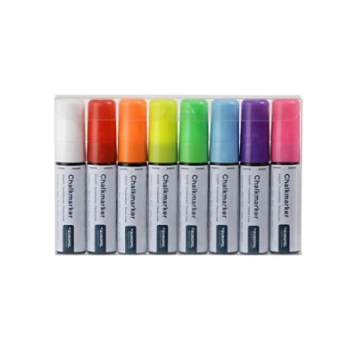 Image de Europel Marqueur craie, à encre liquide, pointe de 15 mm, pour surfaces non poreuses Lot 8 feutres multicouleurs effaçables sec ou humide tableaux noirs, ardoise, panneaux, fenêtres