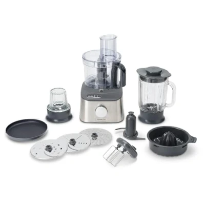 Image de Kenwood Multipro Compact+ FDM313SS Robot de cuisine compact avec balance intégrée, lame en acier inoxydable, 3 plateaux travail et 6 autres accessoires, boîtier métal, 800 W, argent