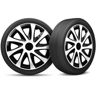 Image de Moltico Enjoliveur Set de 4 Universel Enjoliveurs Adapté à Toutes Roues en Acier pour Auto Anneau Sécurité Réglable 14 Pouces Blanc Noir