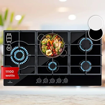Image de Klarstein Tables/Plaque/Gaziniere de Cuisson à Gaz 5 Brûleurs, Table Encastrable Feux 11100W, en Acier Inoxydable, Cuisinières GPL