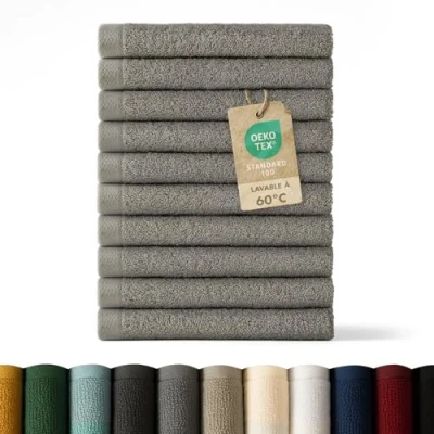 Image de Blumtal Lot Serviette de Toilette 12 Visage Debarbouillette Petite Main Doux Et Absorbant 100% Coton Certifié Oeko TEX® Gris