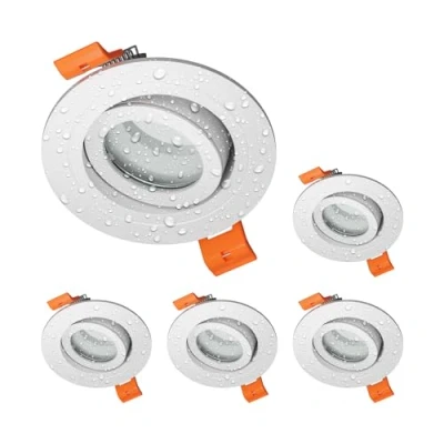 Image de ledscom.de 5 cadres d&#039;encastrement au plafond pour salle de bain ERID, pièce humide, bain, IP44, rond, pivotant, blanc mat
