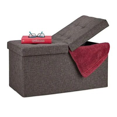 Image de Relaxdays Banquette, avec espace de rangement, pliable, rembourré, couvercle rabattable, Entrée, Banc coffre, marron, MDF, tissu, mousse, Taille Unique