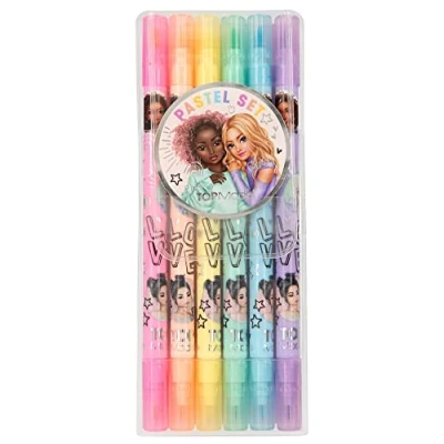 Image de Depesche 12188 TOPModel Set Enfants, avec 6 feutres aux Couleurs Pastel, Crayons à Double Fibre dans Une Trousse Pinceau et Pointe fineliner, Violet, argenté, 1 Count (Pack of 1)